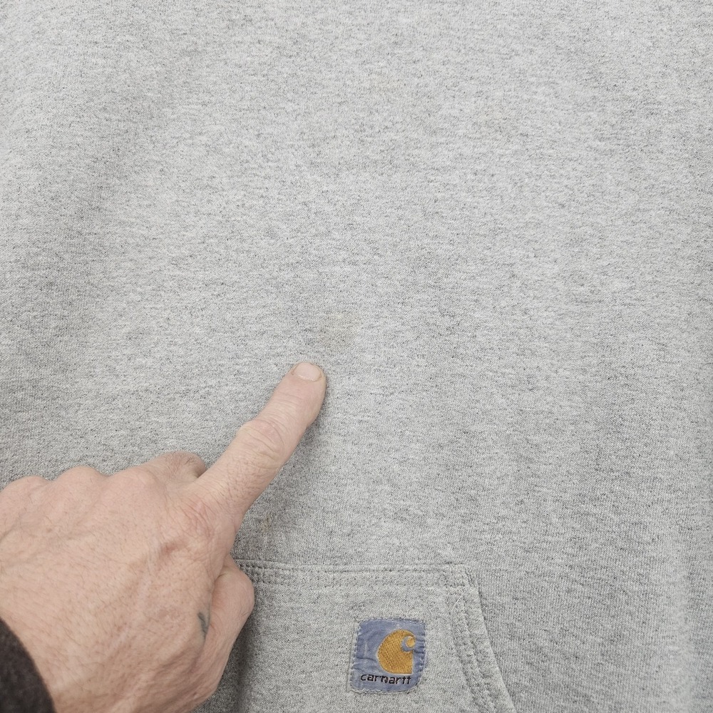 Carhartt Sleeve Logo Hoodie Gray Workwear Pullover Sweatshirt Mens Large - Picture 9 of 16